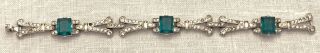 Vintage Art Deco Elegant Trifari Rhodium Plate Bracelet Emerald Green Accents