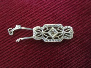 Antique Victorian 14k White Gold Diamond Filigree 2 Sided Design Clasp Euc