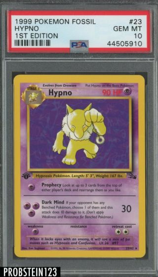 1999 Pokemon Fossil 23 1st Edition Hypno Psa 10 Gem