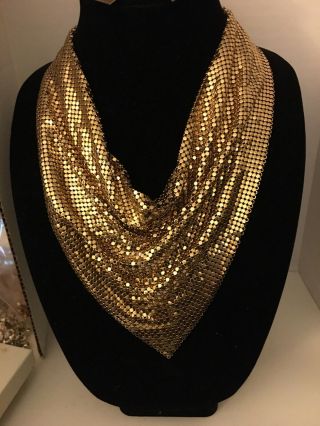 Vintage Whiting And Davis Gold Mesh Bib Necklace
