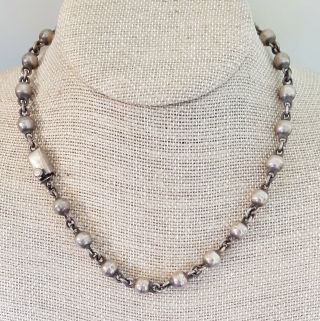 Vintage Sterling Silver Taxco Th - 118 Mexico Beads &cable Links Necklace 36 Grams