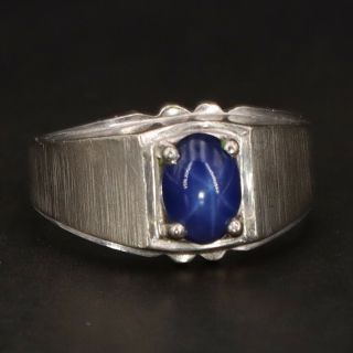 Vtg 10k White Gold - Blue Star Sapphire Etched Tapered Band Ring Size 8.  5 - 4g