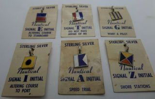 6 Vintage Sterling Silver Enamel Nautical Bracelet Charms Authentic Signal Flags