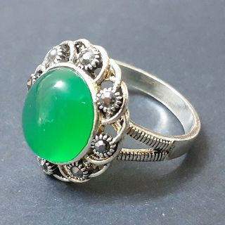 Vintage Sterling Silver 925 Ring Jade Green 4.  9 Gram Jewelry For Women - Size 7.  3