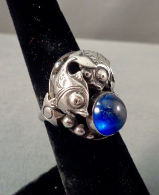 Wonderful Vintage Ne From Sterling Silver Ring Fish Glass Bubble Starfish Signed