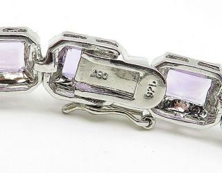 925 Sterling Silver - Prong Set Amethyst Square Link Chain Bracelet - B4457 3