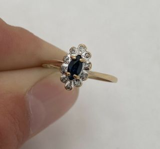 9ct Gold Marquise Cut Sapphire & Diamond Cluster Ring P&rb 9k 375.