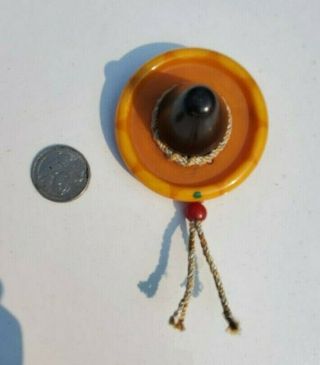 Butterscotch Bakelite Sombrero Witch Hat Pin