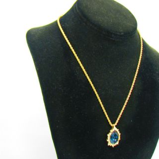 Christian Dior Gold Plated Chain Necklace With Blue Crystal Pendant