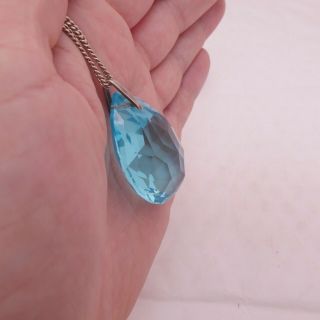 Silver huge faceted blue stone art deco period heavy pendant on chain,  925 2