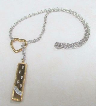 Sterling Silver Necklace W/ Diamond Accented Dangle Pendant 26.  5gr 7 - K645