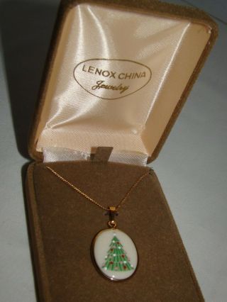 Lenox China Holiday Jewelry Christmas Tree Pendant W/14k Gf Chain