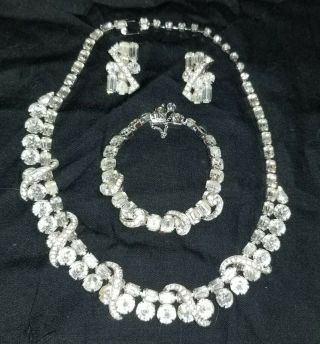 Vintage Eisenberg Ice Jewelry Set Necklace Earrings And Bracelet Gorgeous