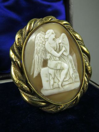 Antique Victorian Large Carved Angel Cameo Brooch Pinchbeck Mount