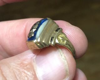Women ' s old 10k Gold 1953 Balfour college high school blue stone ring scrap wear 2