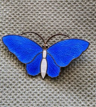 Aksel Holmsen Blue Enamel Butterfly Brooch 925s Norwegian Sterling Silver Pin