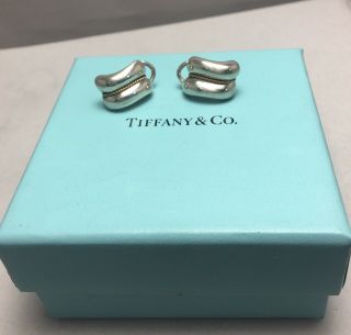 Tiffany & Co.  Sterling Silver 14k Yellow Gold Trim Square Wave Earrings