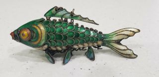 Fine Old Chinese Sterling Silver Cloisonne Enamel Articulated Large Fish Pendant