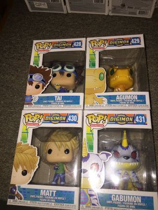 Funko Pop Animation Digimon Set Gabumon,  Agumon,  Tai,  And Matt