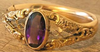 Antique Victorian Bates & Bacon B Gold Filled Bangle With Amethyst 33.  2 Grams