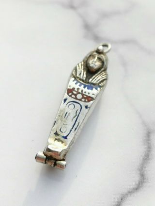 Antique Egyptian Revival Silver And Enamel Opening Charm