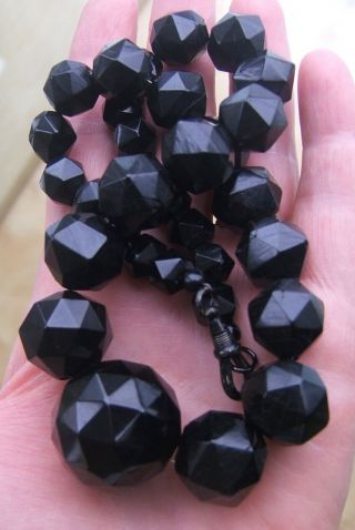 Great,  Very Chunky,  Antique Victorian Carved Whitby Jet Bead Mourning Necklace
