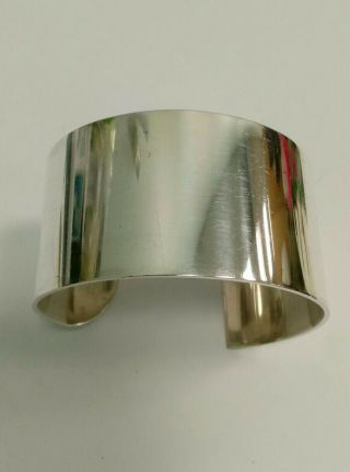 Sterling Silver Modern Cuff Bracelet Signed Linda Lee Johnson 1 1/4 " Wide