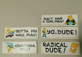 Vintage 1990 The Simpsons Bumper Sticker Bart Dude Workout Cow Radical
