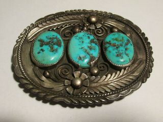 Vintage Sterling Silver & Turquoise Belt Buckle,  Southwestern Style,