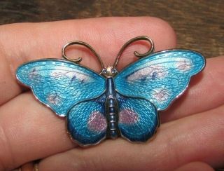 Vintage David Anderson Norway Sterling Silver Enamel Butterfly Brooch Pin Blue &