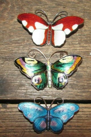 Vintage David Anderson Norway Sterling Silver Enamel Butterfly Brooch Pin Blue & 3
