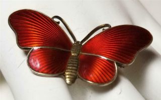 Vtg Ivor T.  Holth Norway Red Enamel Guilloche Silver Gilt Butterfly Brooch/pin