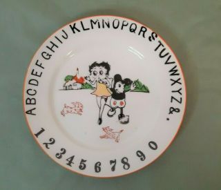 Vintage Antique Japan 1930s Betty Boop Mickey Mouse Alphabet Numbers Plate