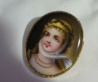 Victorian Hand Painted Cameo Of Princess 2 " Brooch And Or Pendant