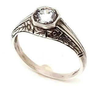 Vintage Art Deco Sterling Silver White Stone Engagement Ring