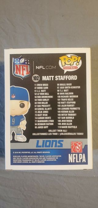 Funko POP NFL Detroit Lions Matt Stafford PROTECTOR RARE RETIRED VAULTED 3
