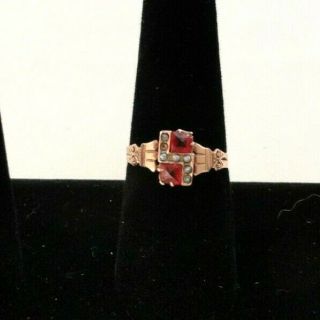Victorian 14k Rose Gold Garnet Seed Pearl Ring Size 8