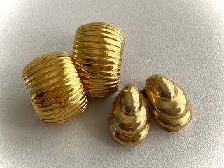 Vintage Christian Dior Gold Tone Clip Earrings - Wide Half Hoop & Modernist