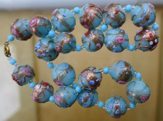 Gorgeous,  Vintage Venetian Blue Wedding Cake Glass Bead Necklace