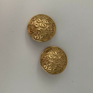 Vintage Christian Dior Cd Logo Clip - On Gold Earrings