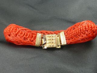 Antique Georgian Or Victorian Woven Dyed Red Horsehair Rolled Gold Bracelet