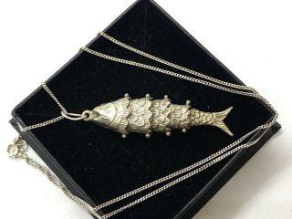 Lovely Vintage Sterling Silver Flexi Articulated Fish Pendant Necklace 6.  2 Grams