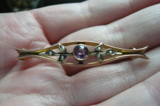 Edwardian 9 Carat Gold,  Seed Pearl And Amethyst Brooch