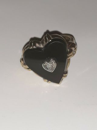 Rare Antique Victorian Signed Esemco 10k Gold Onyx Diamond Heart Ring Size 5