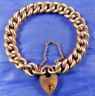Stunning Antique Victorian Rose Rolled Gold Chunky Curb Link Heart Clasp Bracele