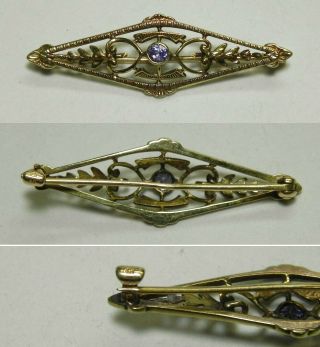 C895 Vintage 14k Solid Yellow Gold Sapphire Pin