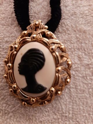 Coreen Simpson Silver - Tone Black Cameo Brooch Pin African American Jewelry