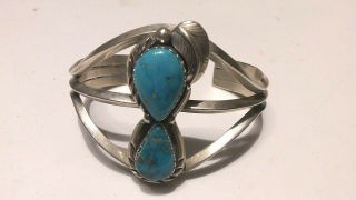 Big Vintage Navajo Sterling Silver Cuff Bracelet Turquoise Signed Kk
