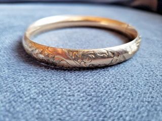 Antique Victorian Floral Etched Gold Filled Bangle Hinged Stamped Jfss Pat