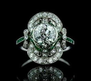 Sapphire Ring Art Deco Vintage Wedding Ring 925 Sterling Silver 2.  32 Ct Diamond